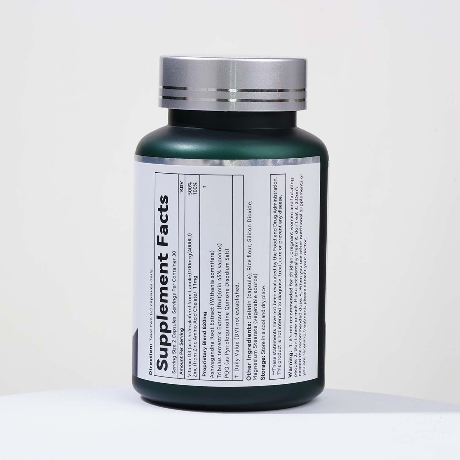 Men's Vitality & Energy Booster with Ashwagandha, PQQ, Tribulus Terrestris Extract, Vitamin D3 - 60 Capsules, USA Made