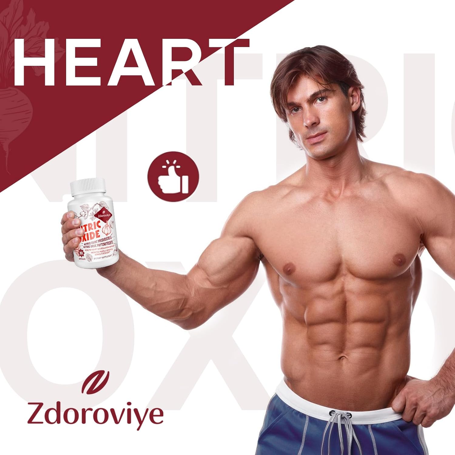 Men's Zdoroviye Nitric Oxide Supplement - 2,255mg Per Serving - 13 in 1 Nitric Oxide & Phytonutrients Complex - Supports Heart & Immune System - 90 Capsules