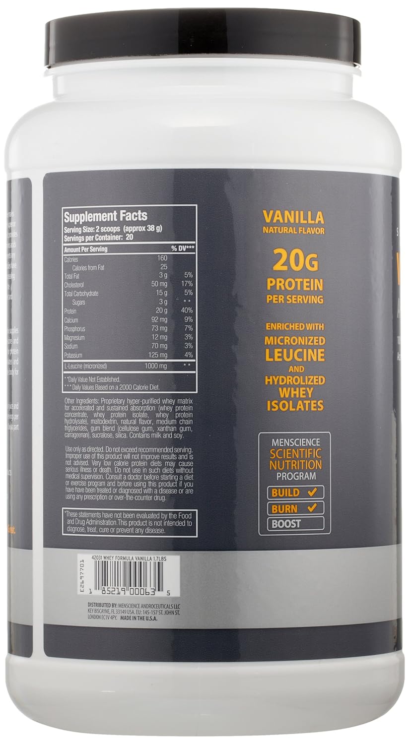 MenScience Androceuticals Whey Formula - Advanced Protein Complex, 1.7 lb for Muscle Building and Recovery