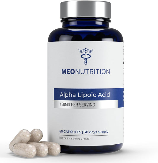Meo Nutrition Alpha Lipoic Acid Capsules - 650mg, 60 Count - Non-GMO, Gluten-Free, GMP Certified - Antioxidant & Metabolic Support - USA Made