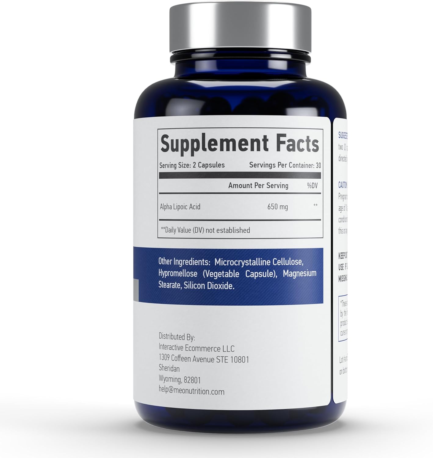 Meo Nutrition Alpha Lipoic Acid Capsules - 650mg, 60 Count - Non-GMO, Gluten-Free, GMP Certified - Antioxidant & Metabolic Support - USA Made