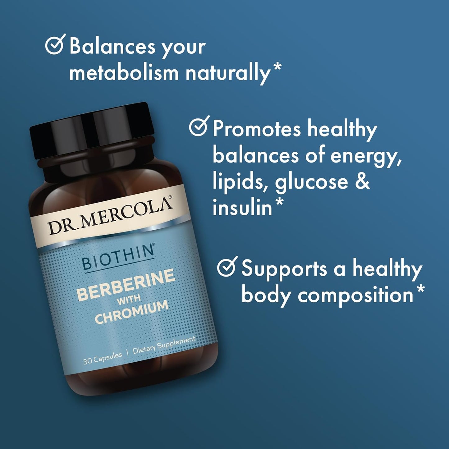 Mercola Biothin Berberine with Chromium Capsules - 30 Servings for Healthy Metabolism, Non-GMO Dietary Supplement