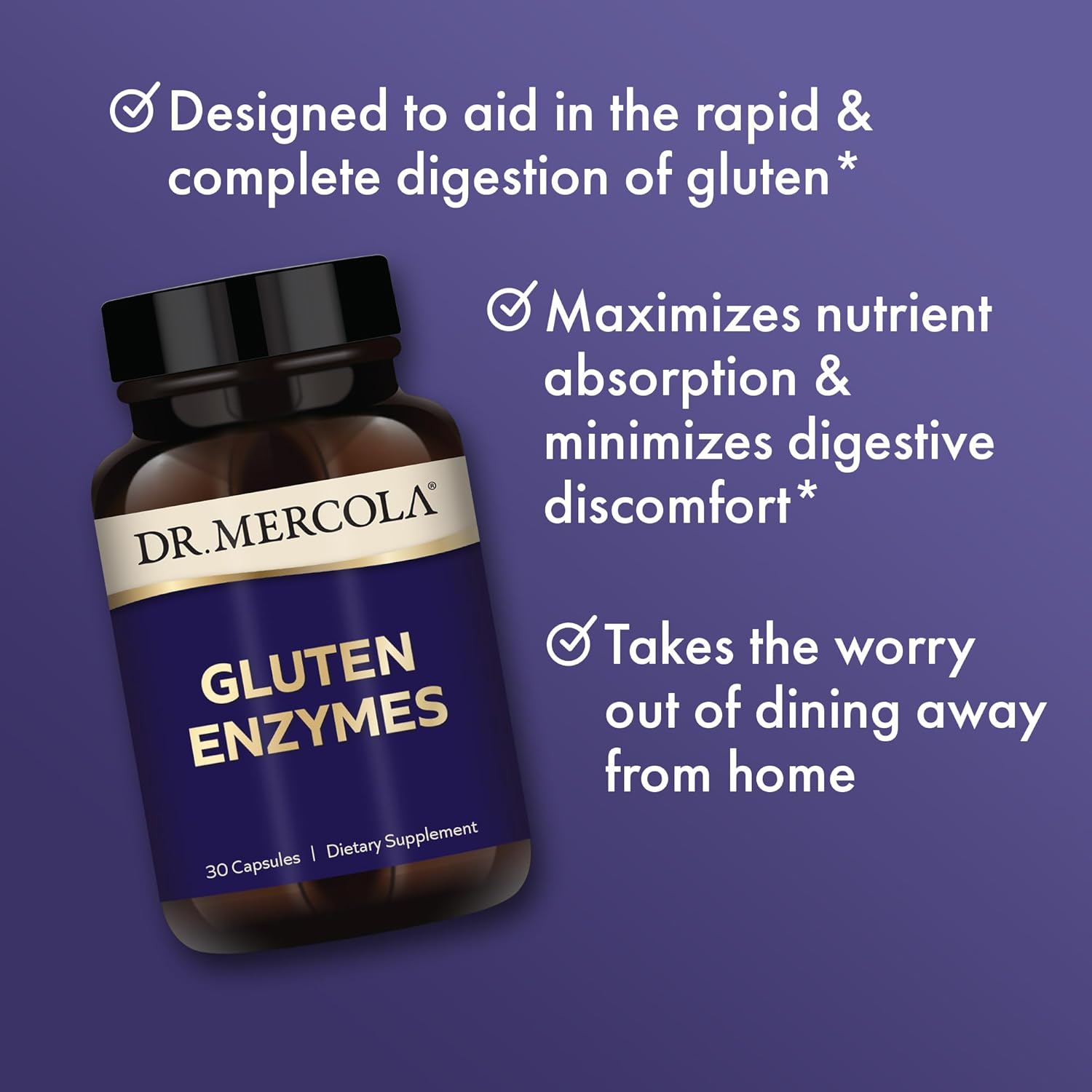Mercola Gluten Enzymes 30 Capsules - Non-GMO, Gluten & Soy Free Dietary Supplement