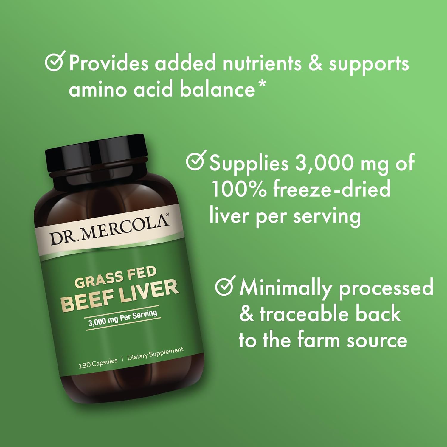 Mercola Grass Fed Beef Liver Capsules - 30 Servings, 3,000 mg Per Serving - Immune Health Support Dietary Supplement