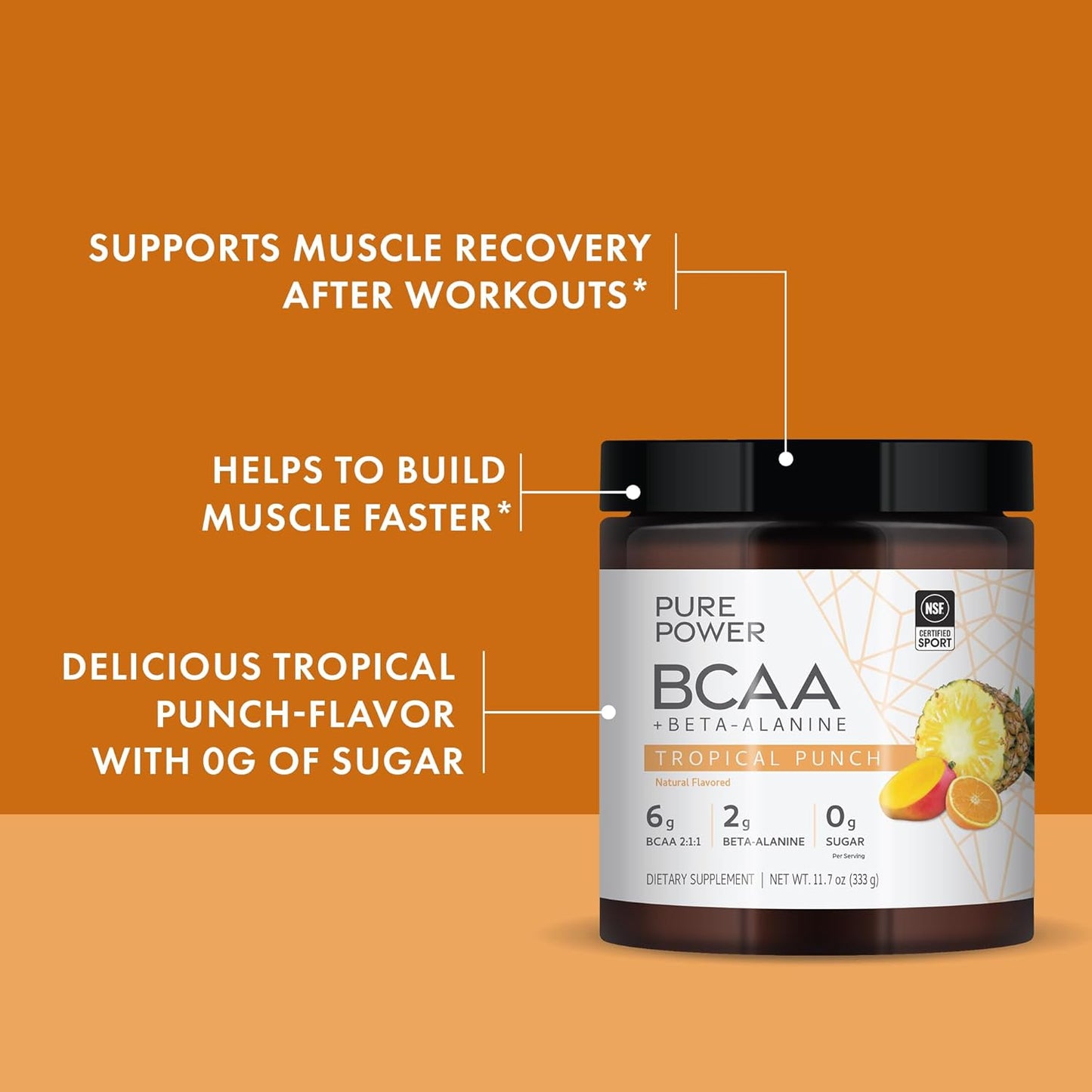 Mercola Pure Power BCAA + Beta-Alanine, Tropical Punch Flavor, 11.7 oz - 30 Servings, Non-GMO, Sugar-Free