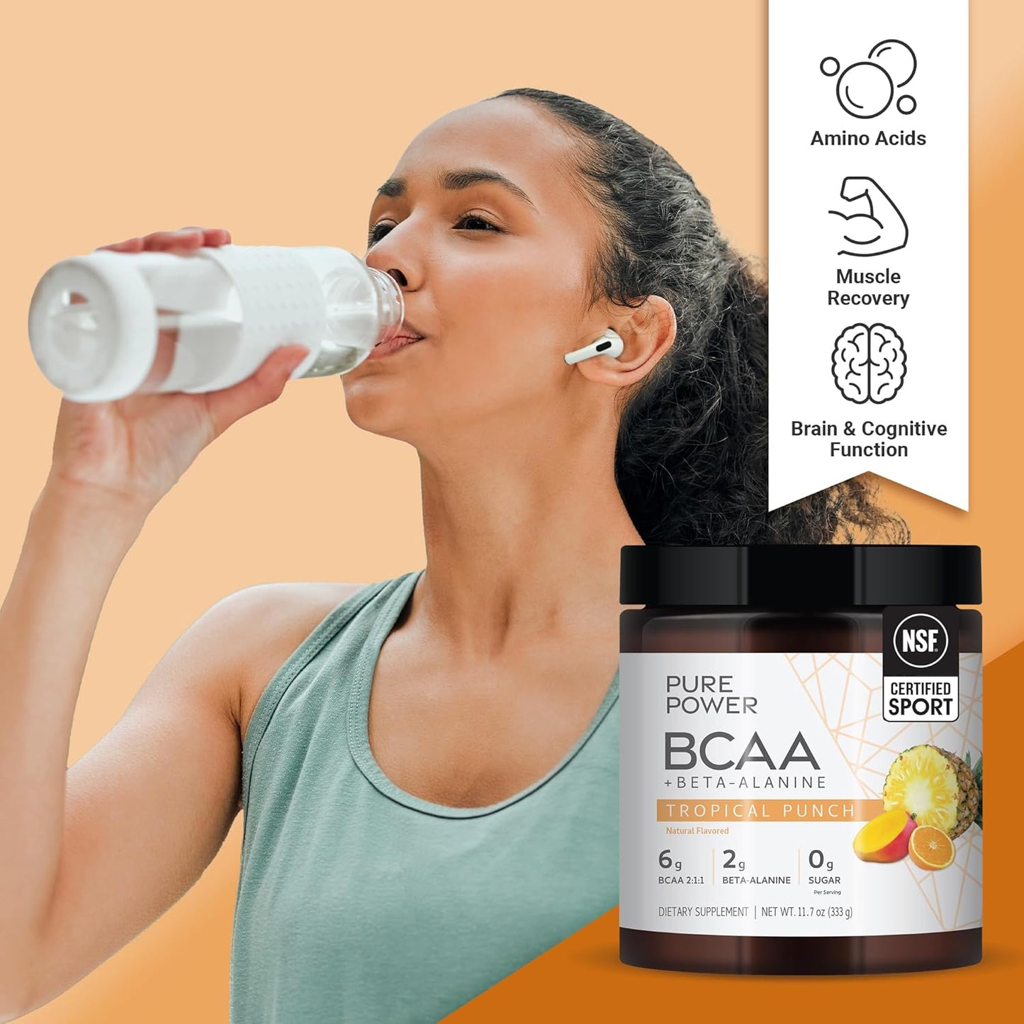 Mercola Pure Power BCAA + Beta-Alanine, Tropical Punch Flavor, 11.7 oz - 30 Servings, Non-GMO, Sugar-Free