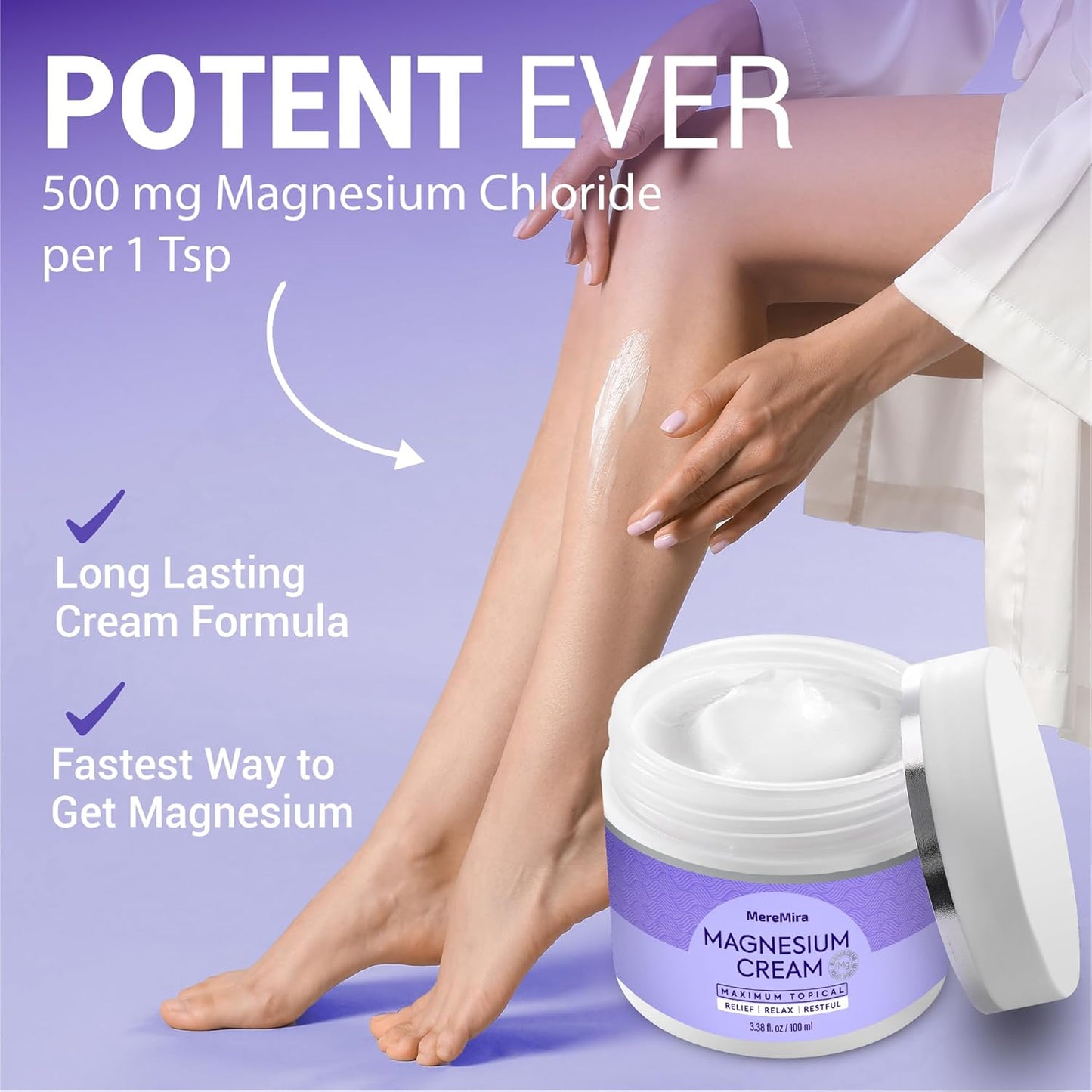 MereMira Lavender Magnesium Cream: Nighttime Muscle Relief & Sleep Aid - Restless Leg & Joint Care Lotion - Deep Relaxation Formula - 3.38 Fl Oz