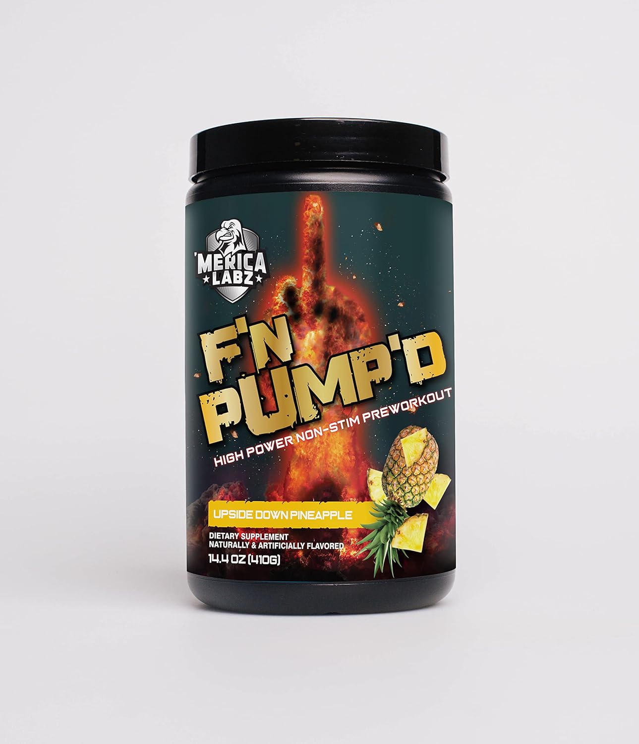 Merica Labz F'N Pump'D Stimulant-Free Pre-Workout Powder - Nitric Oxide Booster with Upside Down Pineapple Flavor - 20 Servings