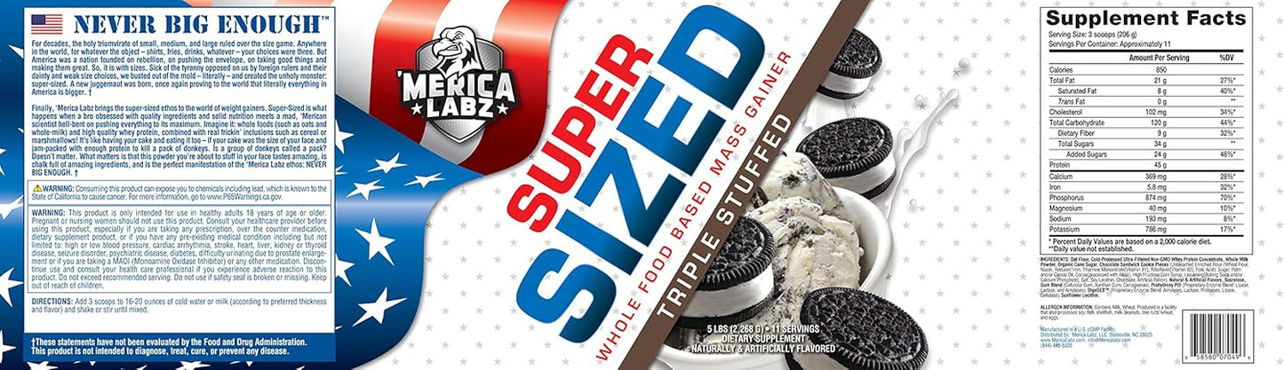 Merica Labz Super Sized Mass Gainer with 46g Protein & Digestive Enzymes, 5 lbs (Triple Stuffed)