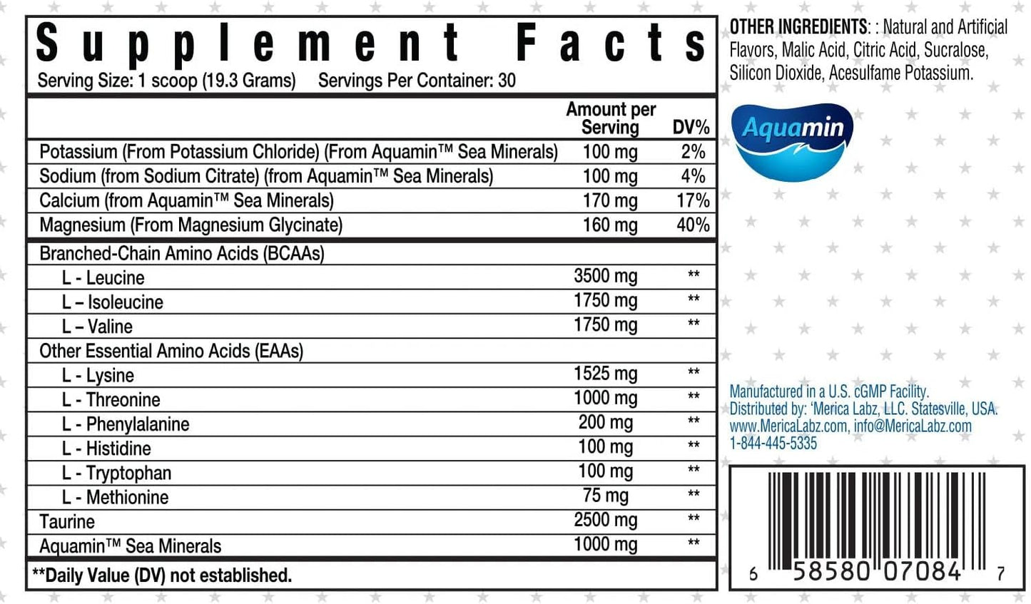 Merica Labz Suprimos BCAA/EAA Supplement with Electrolytes - Enhance Performance and Endurance - 30 Servings