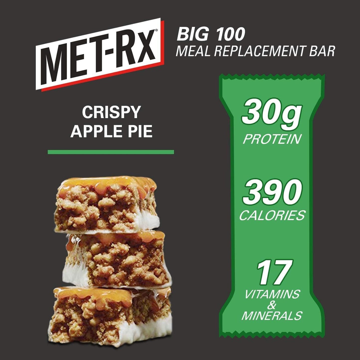 MET-Rx Big 100 Colossal Protein Bars, 4 Count, Crispy Apple Pie Flavor Meal Replacement Bars