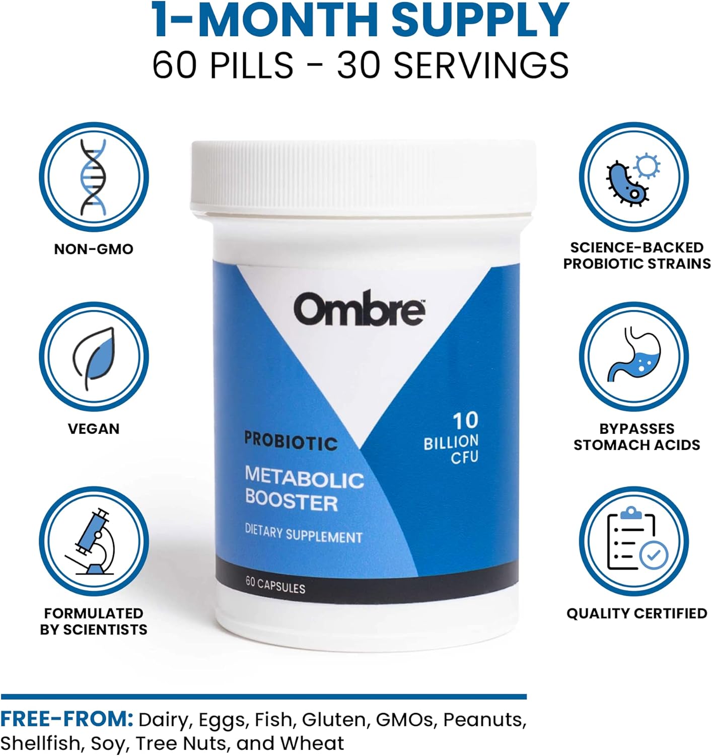 Metabolic Boost Probiotic Supplement for Energy, Weight Management, and Gut Health - 10 Billion CFU, Vegan - 30 Servings