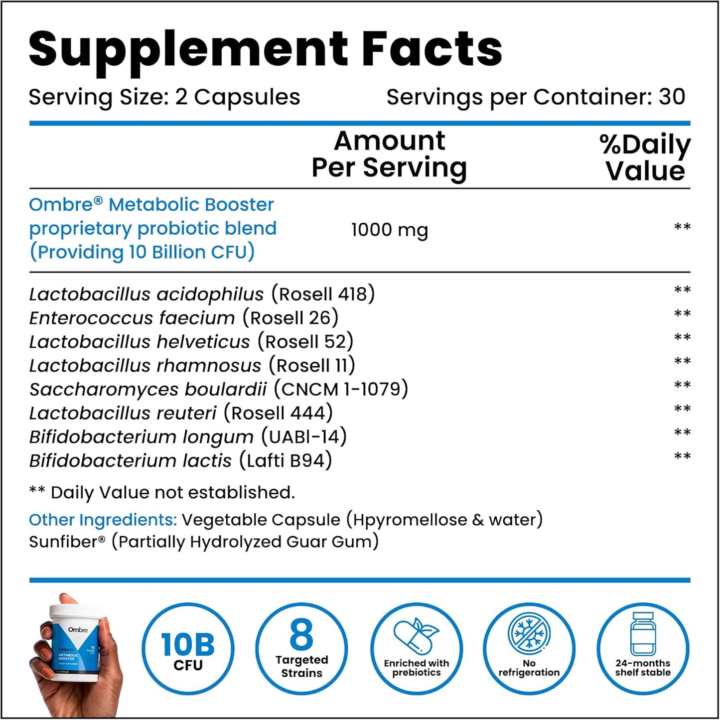 Metabolic Boost Probiotic Supplement for Energy, Weight Management, and Gut Health - 10 Billion CFU, Vegan - 30 Servings
