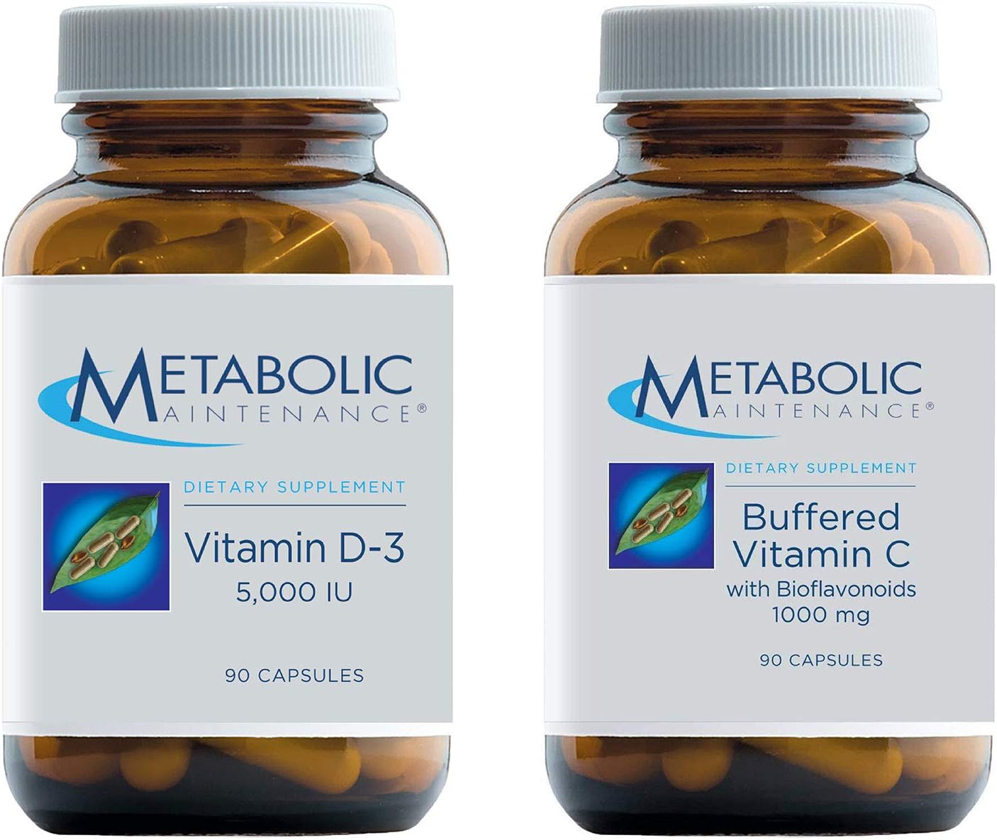 Metabolic Maintenance 2-Product Set: Vitamin D-3 5000 IU + Buffered Vitamin C with Bioflavonoids - Bone, Immune, Mood, Cardiovascular Support - 90 Capsules Each