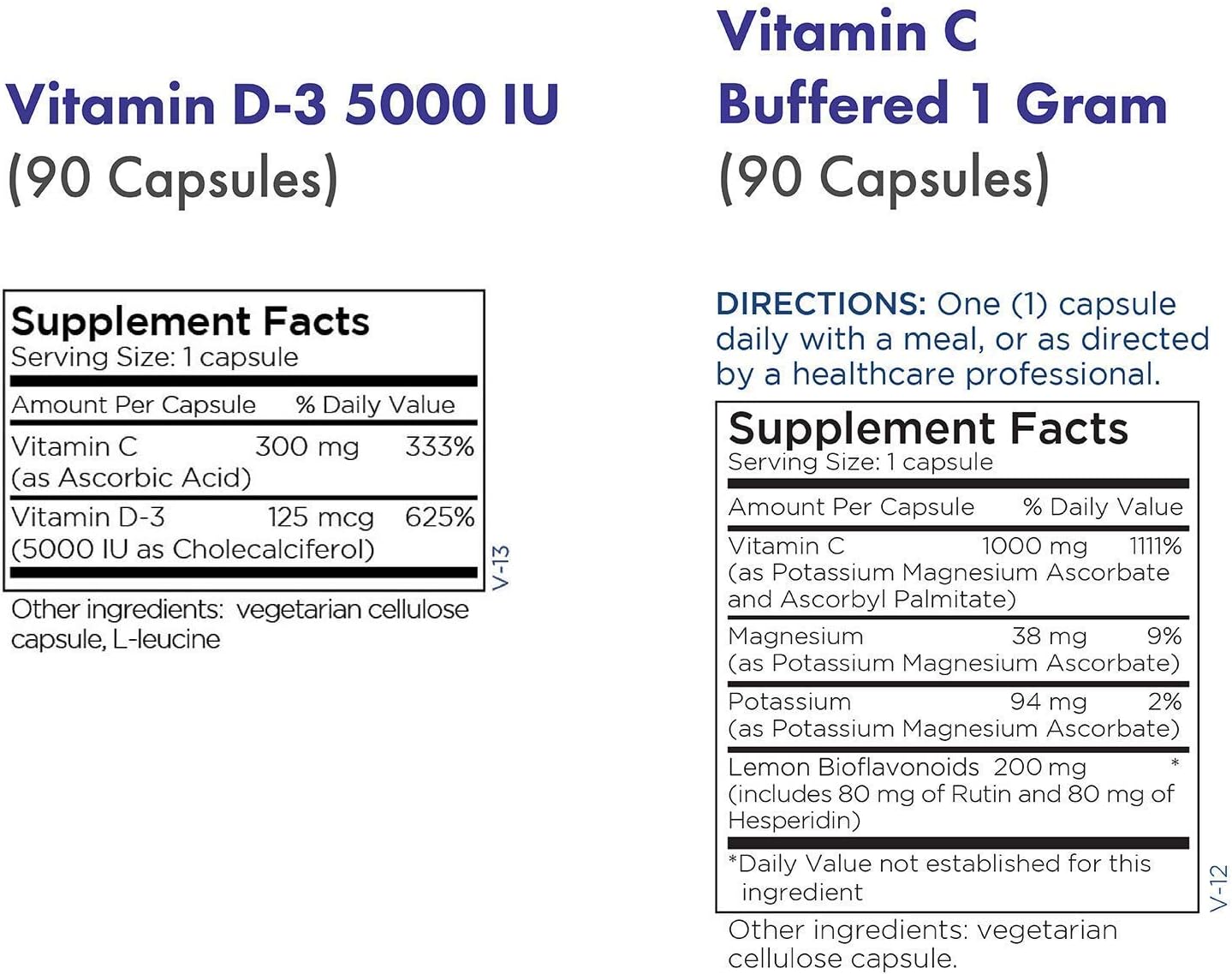 Metabolic Maintenance 2-Product Set: Vitamin D-3 5000 IU + Buffered Vitamin C with Bioflavonoids - Bone, Immune, Mood, Cardiovascular Support - 90 Capsules Each