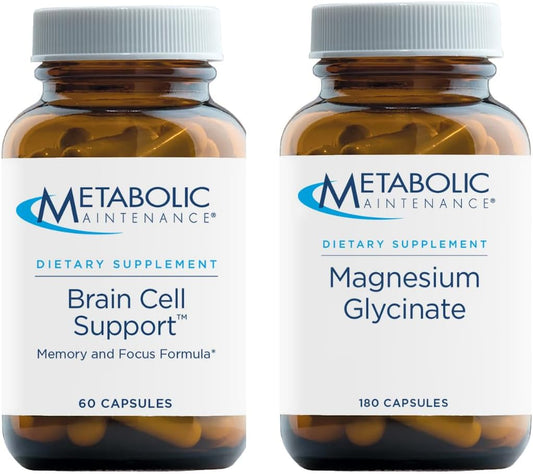 Metabolic Maintenance Brain Cell + Magnesium Glycinate Capsules - Citicoline, DMAE, Phosphatidylserine + Ginkgo for Memory + Focus, Supports Calm, Mood, Muscle + Cardiovascular Health (180 Caps)