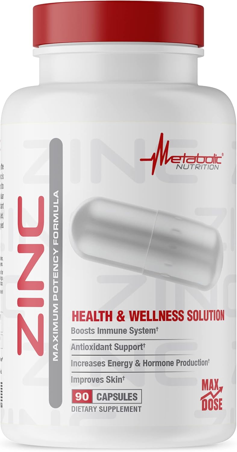 Metabolic Nutrition 75mg Zinc Supplement, 90 Capsules, Immune System Support with Zinc Oxide