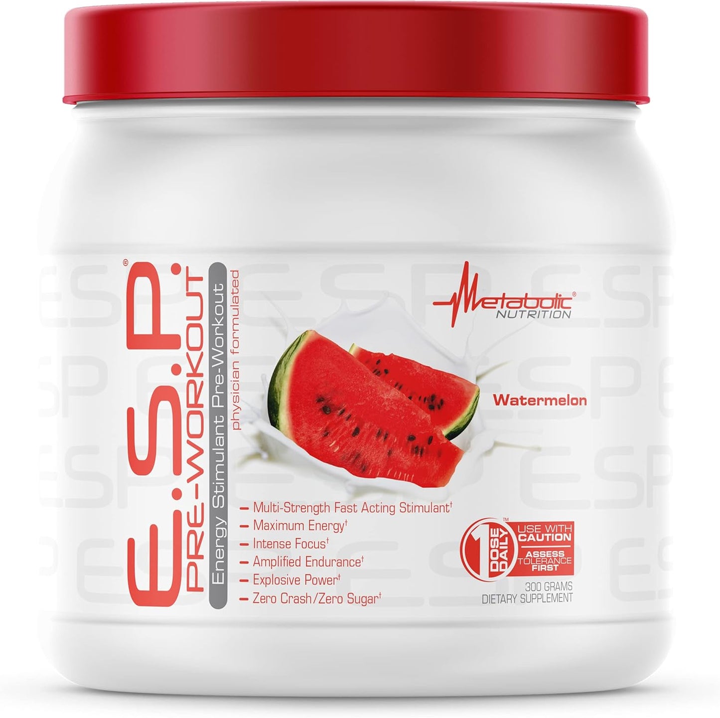 Metabolic Nutrition ESP Pre Workout Supplement - Energy Boost, Endurance, Mental Focus - Watermelon Flavor - 300g (90 Servings)