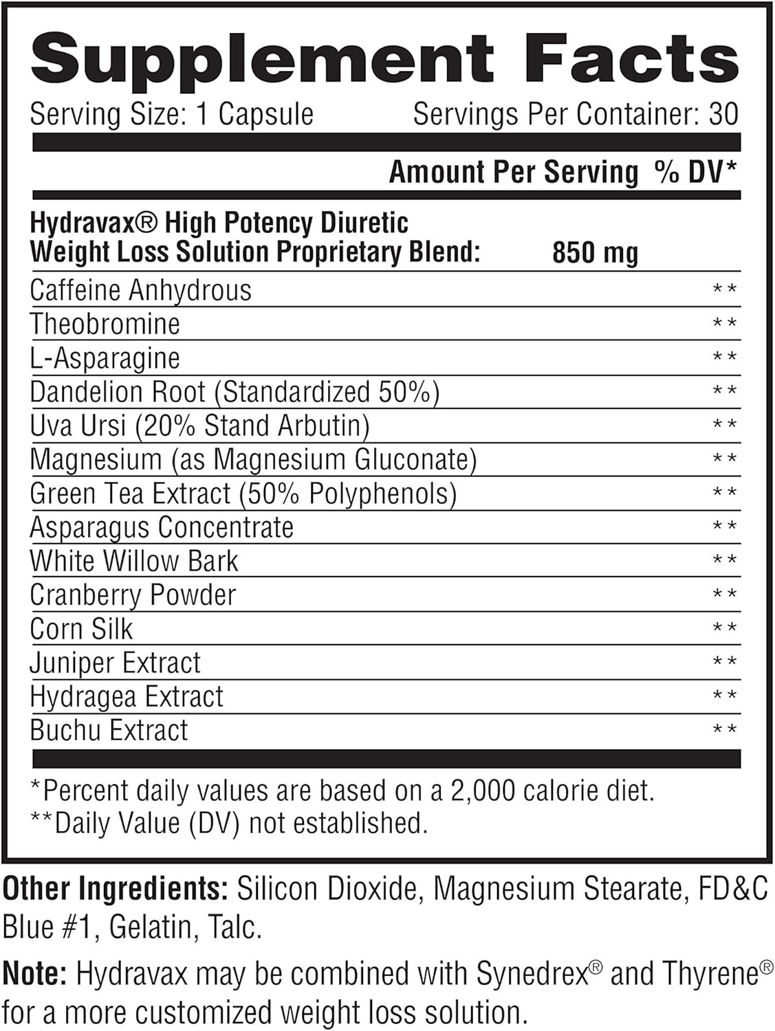 Metabolic Nutrition Hydravax Diuretic Water Pills - Natural & Safe for Water Retention - Dandelion, Magnesium, Green Tea, Cranberry - 30 Capsules