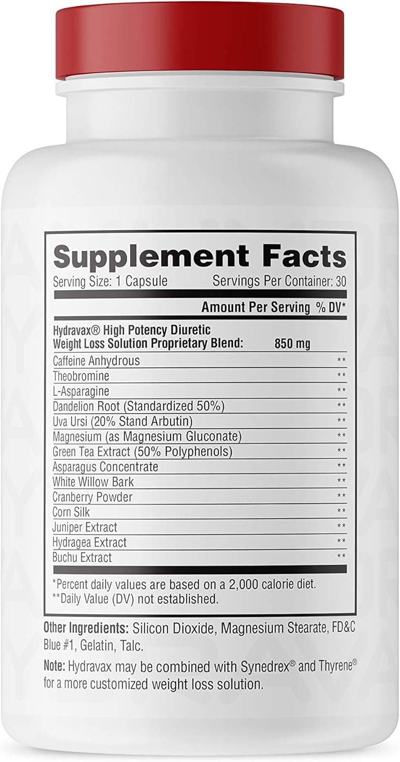 Metabolic Nutrition Hydravax Diuretic Water Pills - Natural & Safe for Water Retention - Dandelion, Magnesium, Green Tea, Cranberry - 30 Capsules