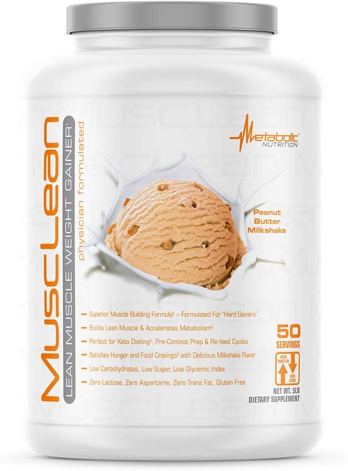 Metabolic Nutrition Musclean Milkshake: High Protein Meal Replacement with Digestive Enzymes, Peanut Butter Flavor, 5 lb (50 serv)