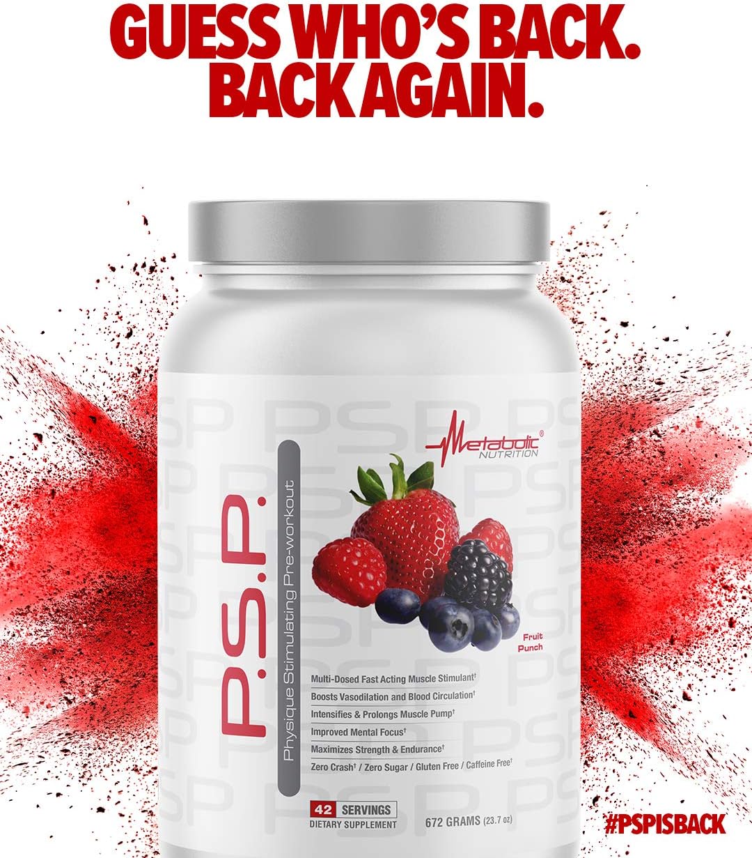 Metabolic Nutrition P.S.P. Fruit Punch PreWorkout - 672g, Zero Sugar, Caffeine Free, Physique Stimulating Formula