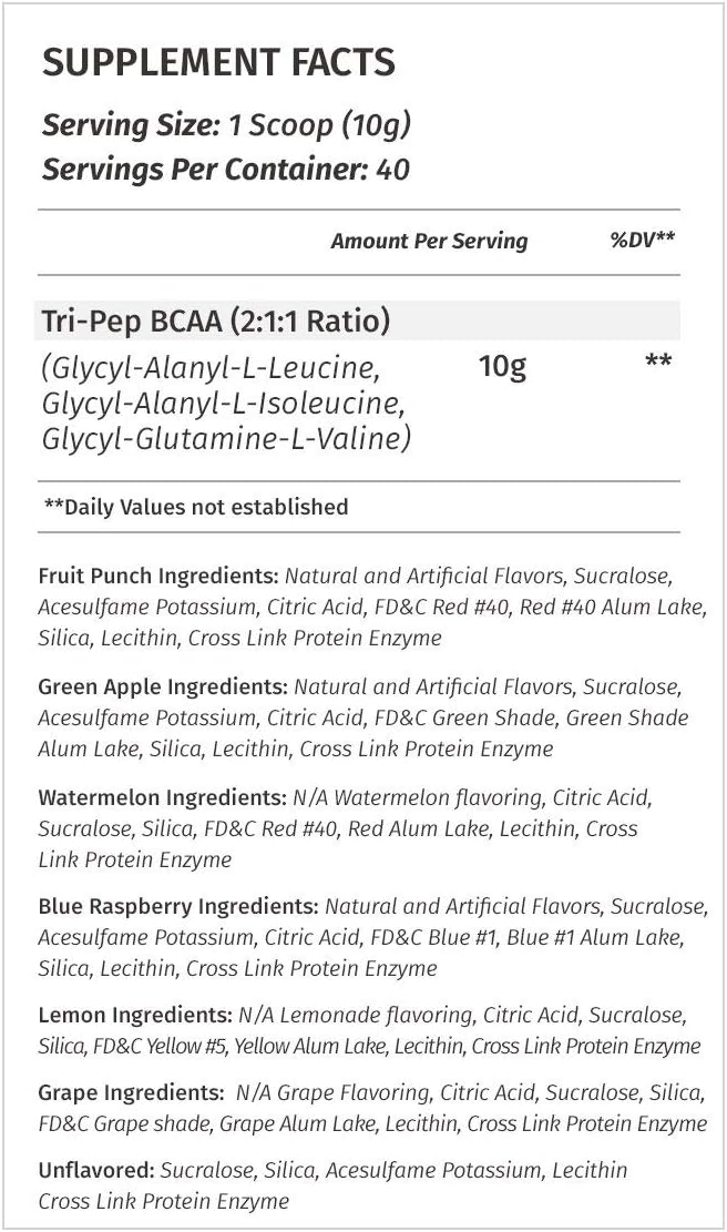 Metabolic Nutrition TRIPEP BCAA Powder - Grape Flavor 400g (40 Servings) - Pre, Intra, Post Workout Supplement