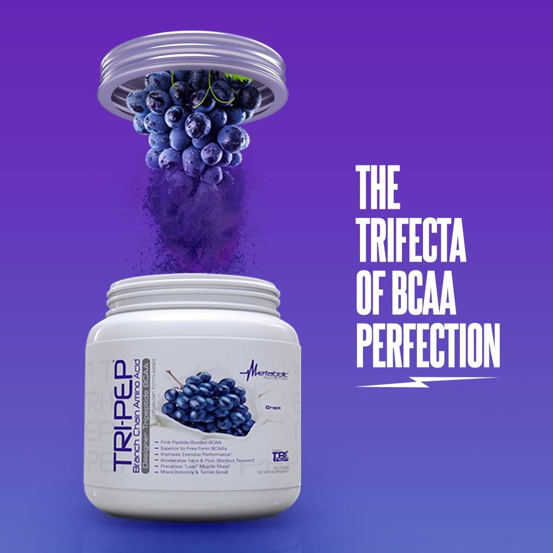 Metabolic Nutrition TRIPEP BCAA Powder - Grape Flavor 400g (40 Servings) - Pre, Intra, Post Workout Supplement