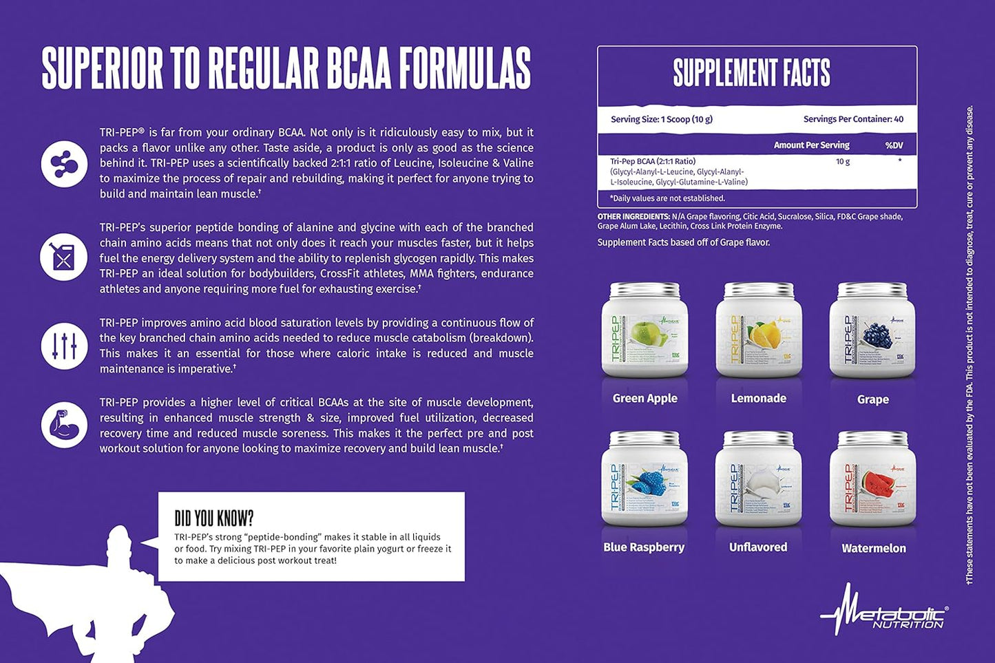 Metabolic Nutrition TRIPEP BCAA Powder 400g Unflavored | Tri-Peptide Amino Acid Supplement