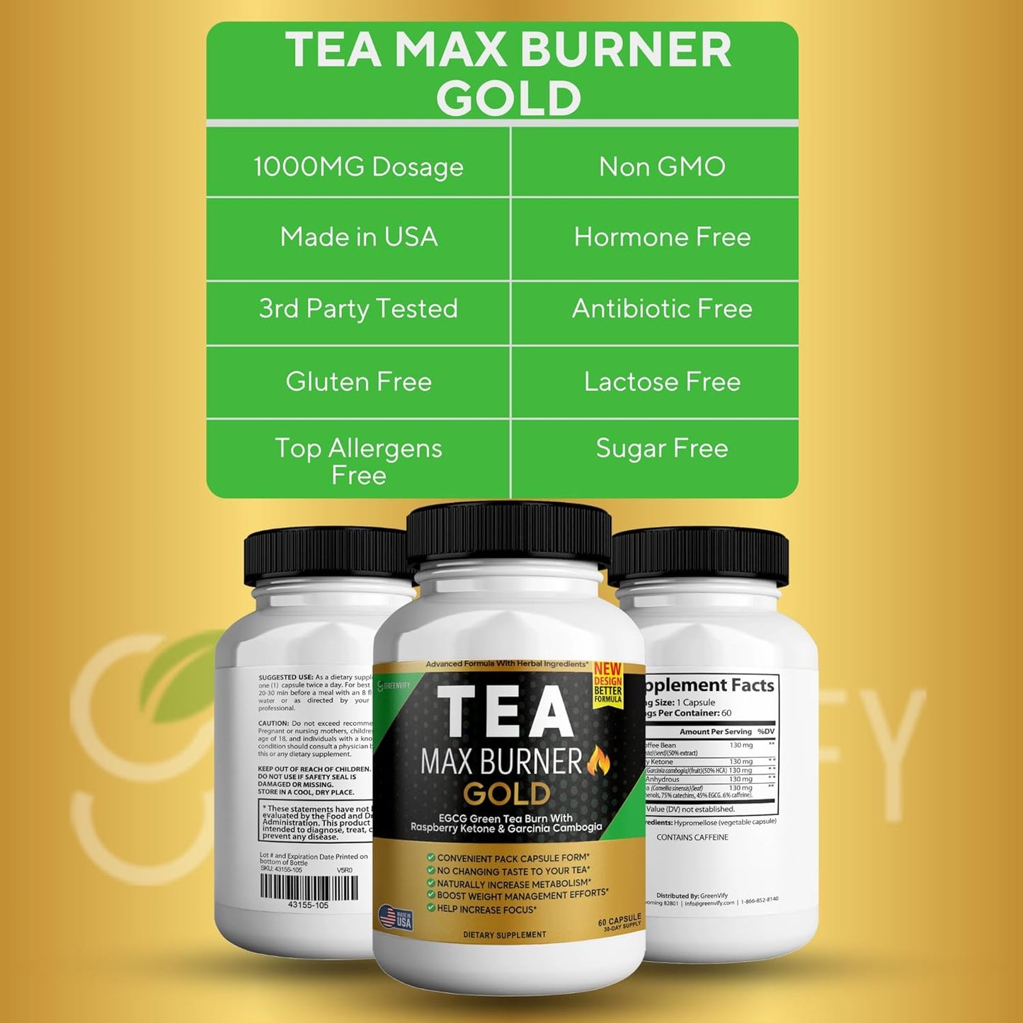 Metabolism Support & Natural Energy Boost with Green Tea & Coffee Extract, Antioxidant-Rich Supplement - 60 Capsules