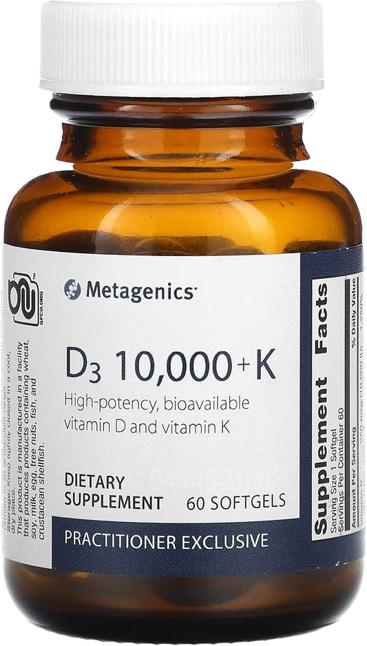 Metagenics D3 10,000 IU with K2 Softgels, 60 Capsules - High Strength Vitamin D Supplement