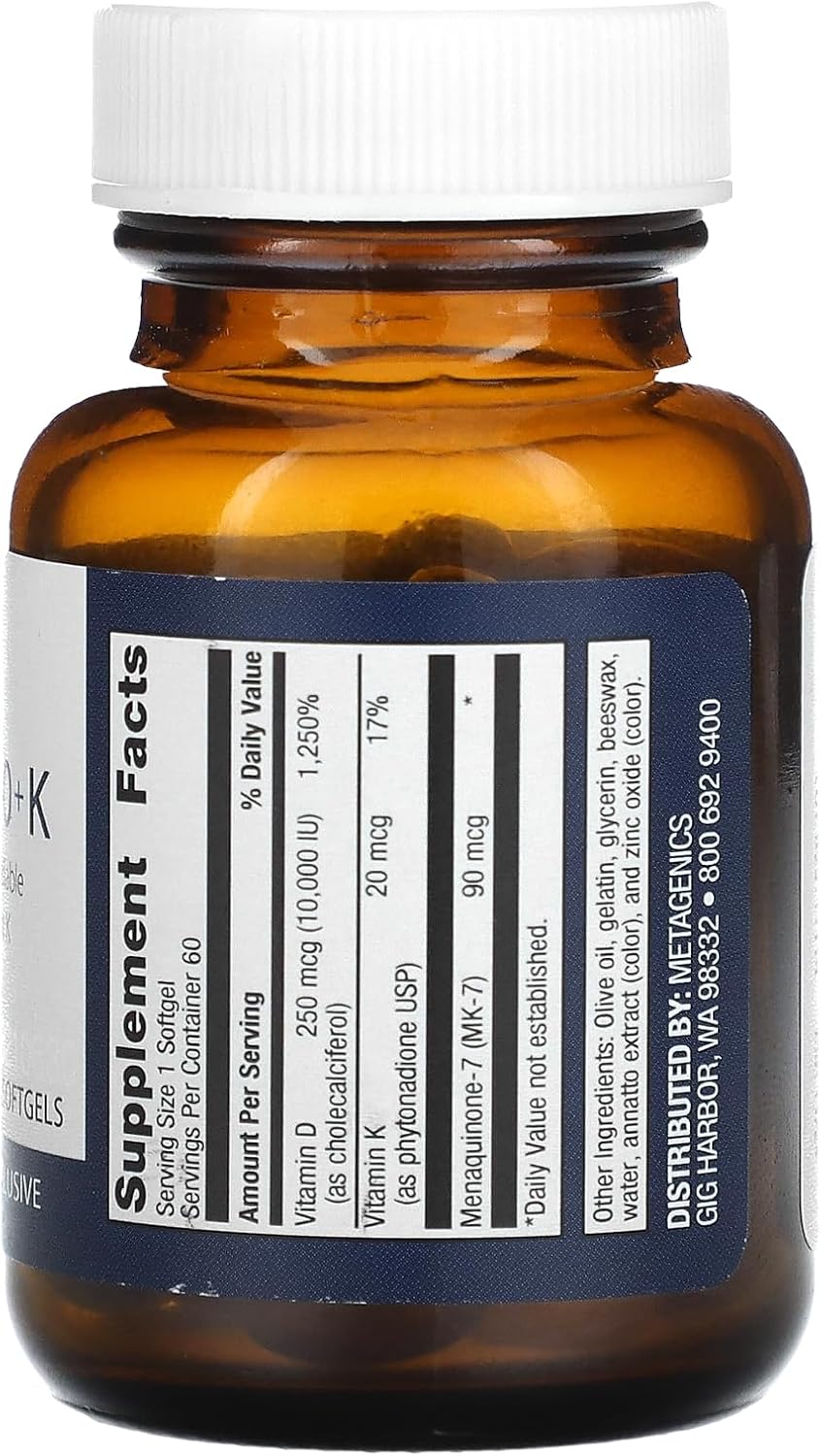 Metagenics D3 10,000 IU with K2 Softgels, 60 Capsules - High Strength Vitamin D Supplement