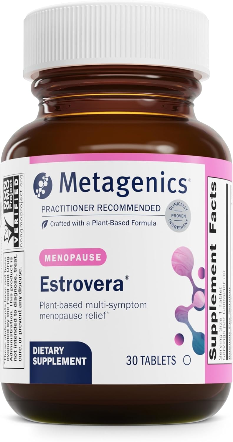 Metagenics Estrovera: Hormone-Free Perimenopause & Menopause Support - Hot Flashes, Night Sweats Relief - Gluten-Free, Vegetarian, Non-GMO - 30 Tablets