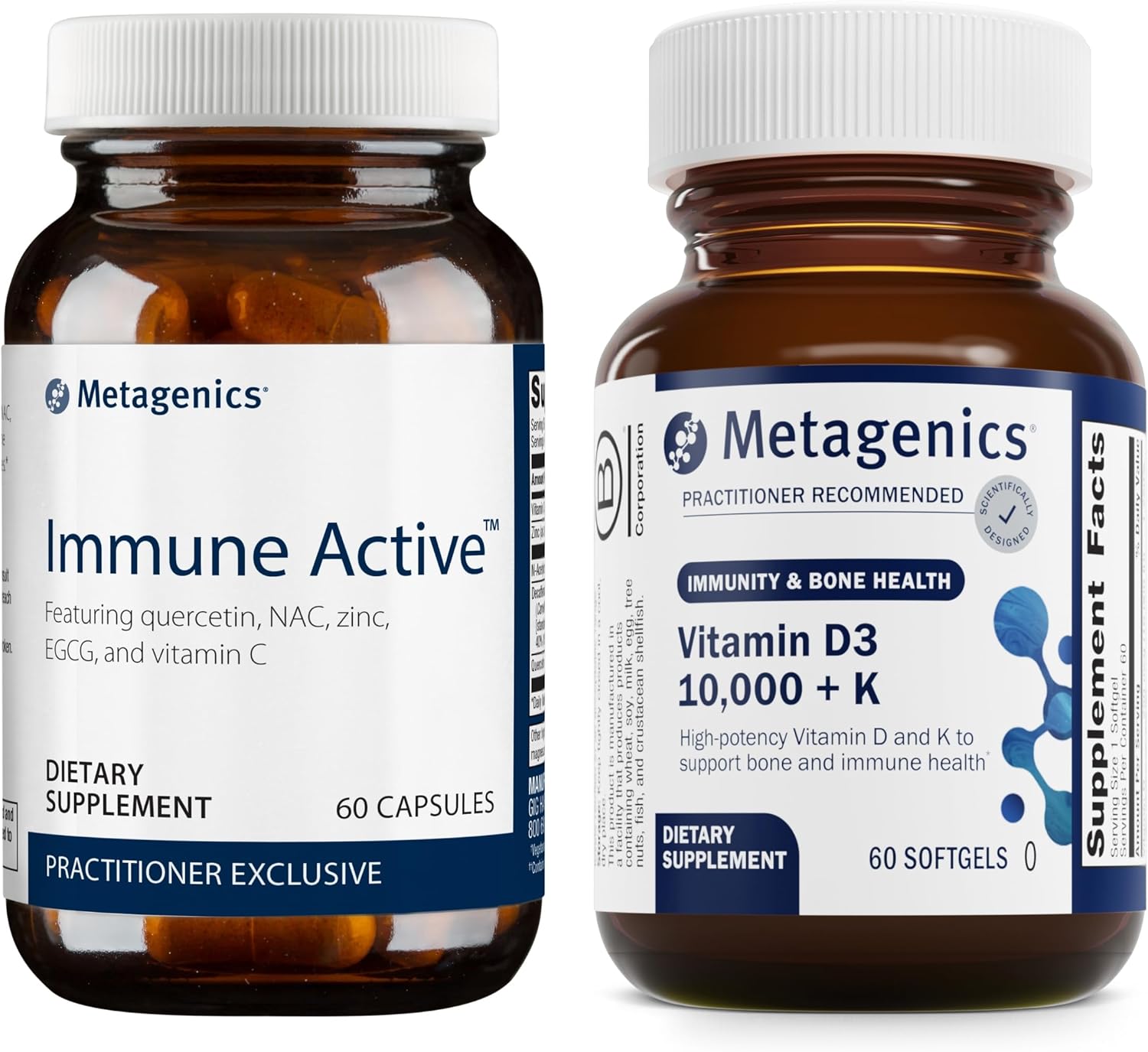 Metagenics Immune Active & D3 10,000 + K Bundle - 60 Capsules for Immune & Bone Health - 60 Softgels for Heart Health