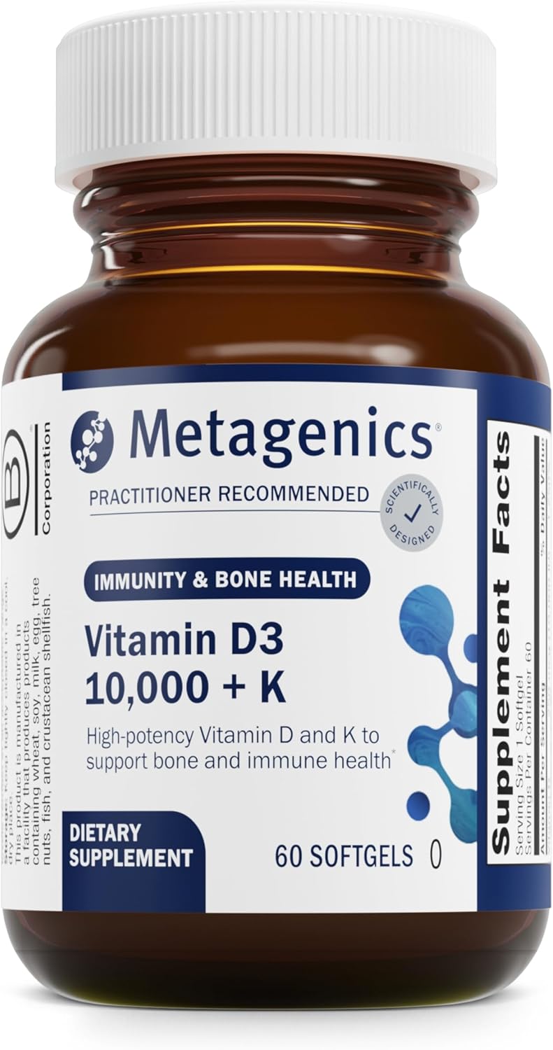 Metagenics Immune Active & D3 10,000 + K Bundle - 60 Capsules for Immune & Bone Health - 60 Softgels for Heart Health