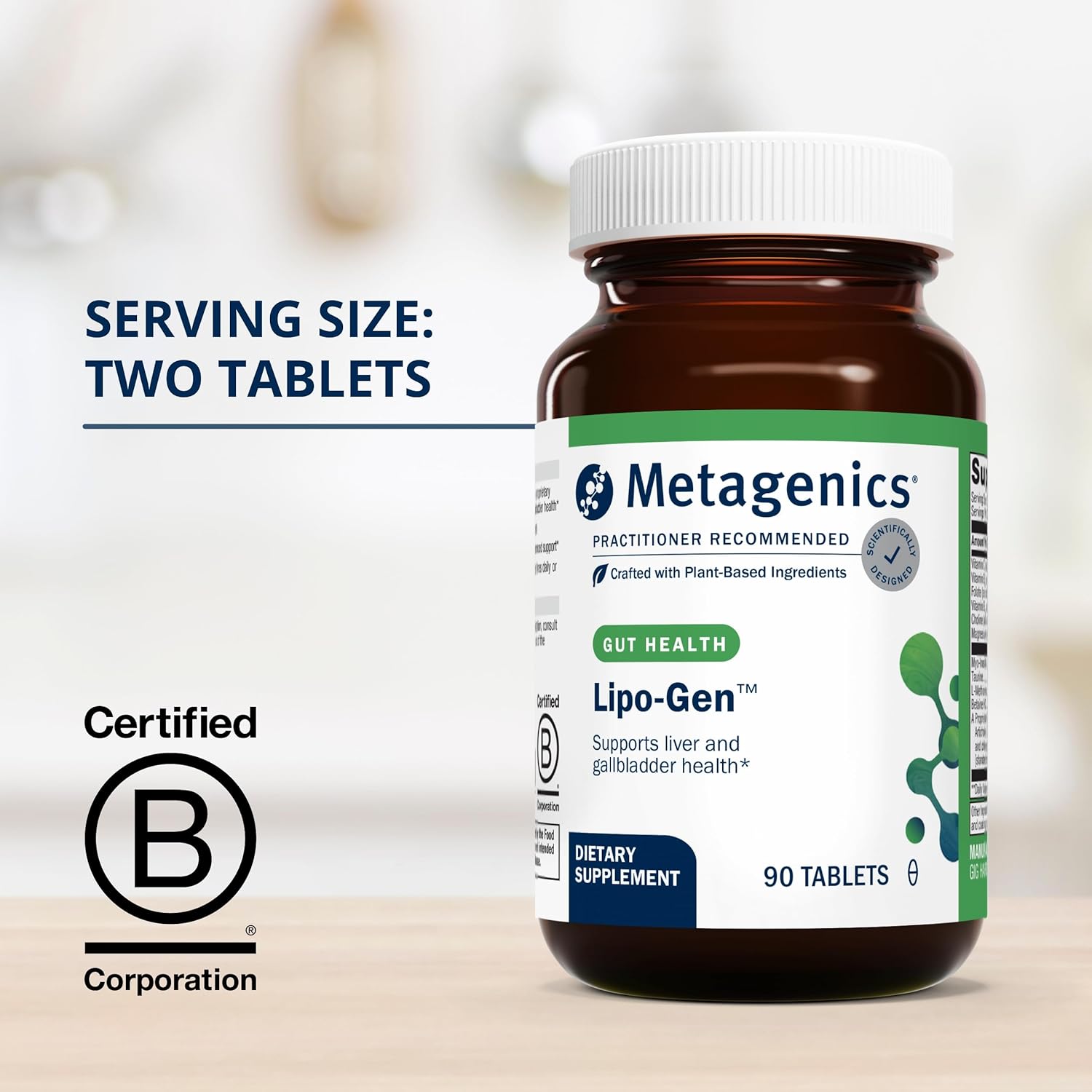 Metagenics Lipo-Gen Liver Support Supplement with Amino Acids and Vitamin B12 - Non-GMO, Gluten-Free, Vegetarian - 90 Tablets