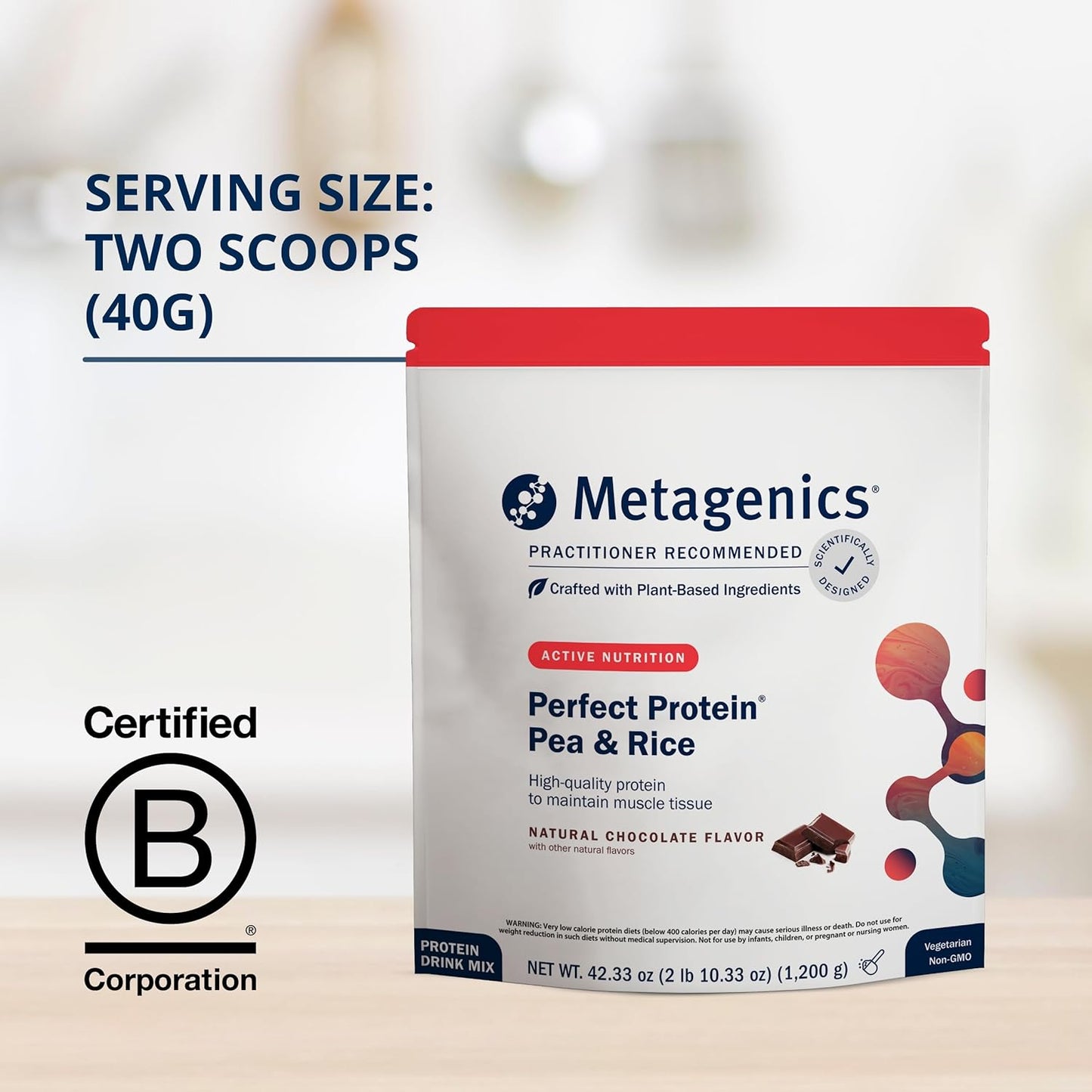 Metagenics Perfect Protein Pea & Rice Blend with OptiProtein, BCAAs, Chocolate Flavor - 30 Servings, 42.33 Oz
