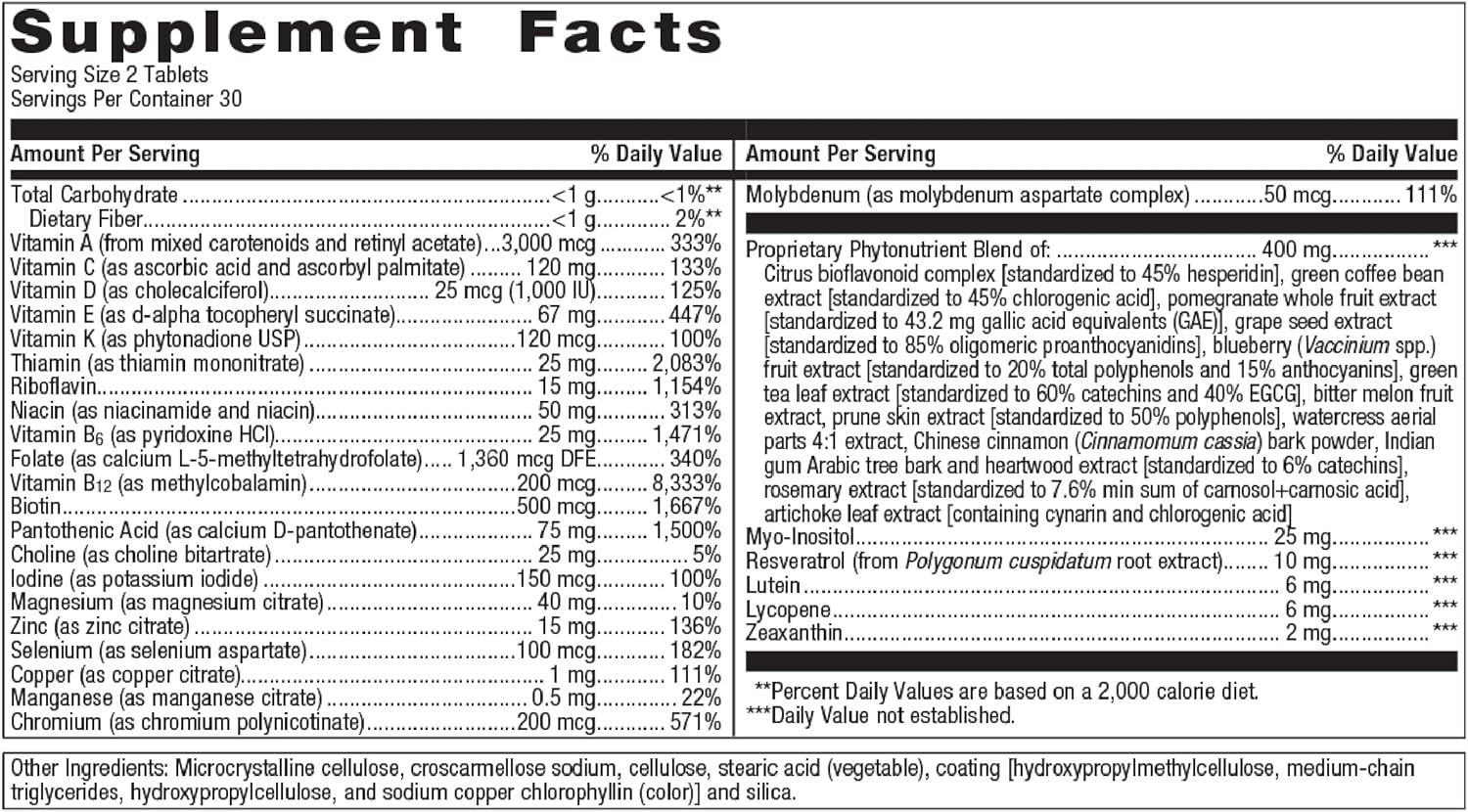 Metagenics PhytoMulti Multivitamin - Iron-Free Daily Health & Anti-Aging Support - 60 Tablets with Essential Nutrients