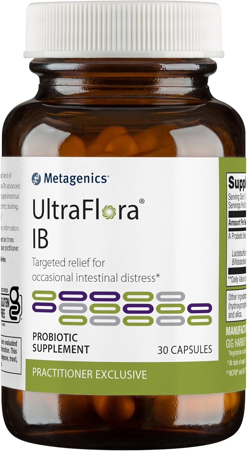 Metagenics UltraFlora IB Probiotics - Relief for Intestinal Distress - 60 Billion CFU - Non-GMO, Gluten-Free - 30 Capsules
