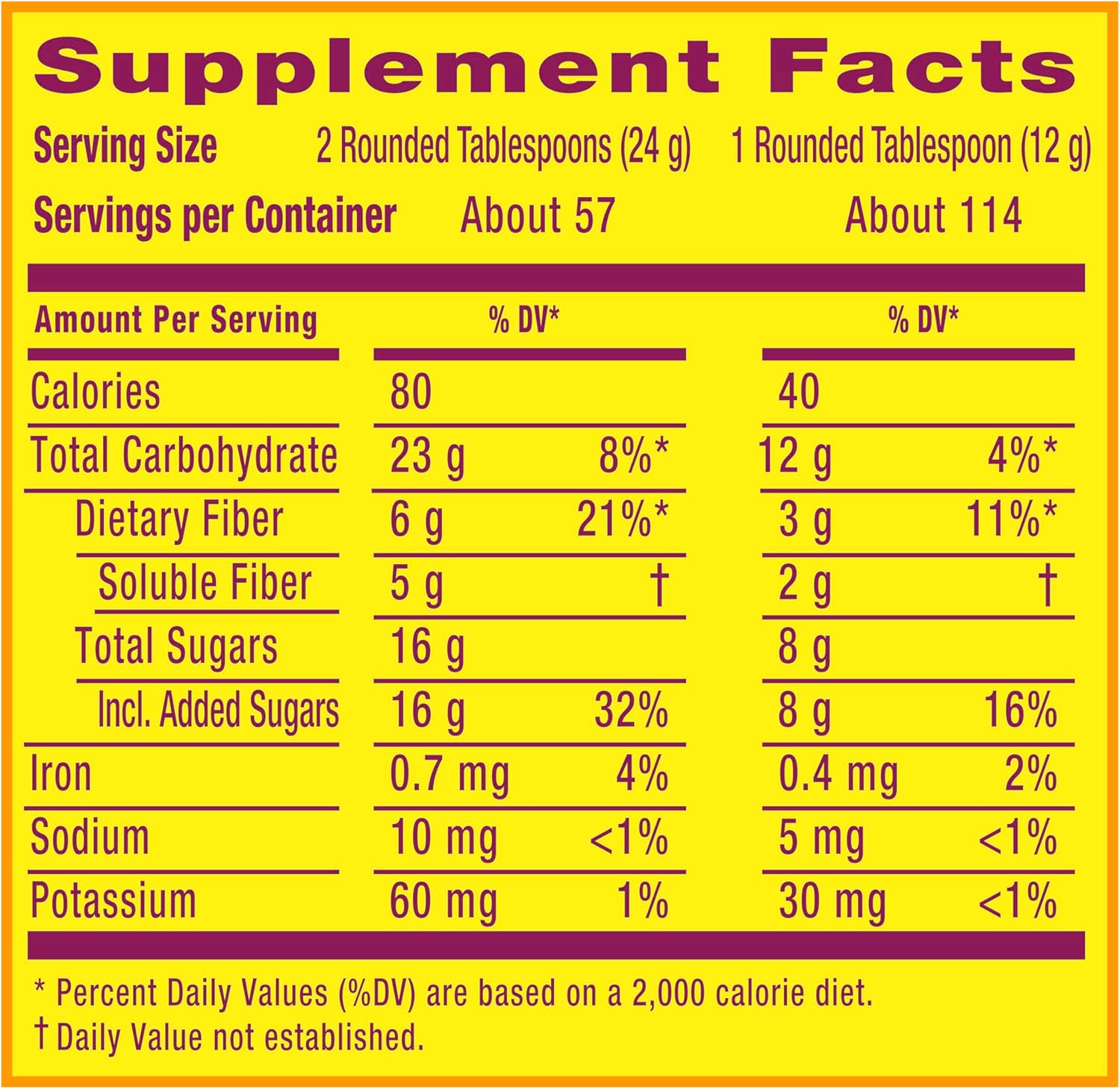 Metamucil 4-in-1 Fiber Supplement 114-Tablespoon Orange Flavored Psyllium Husk Fiber Powder with Real Sugar for Digestive Health