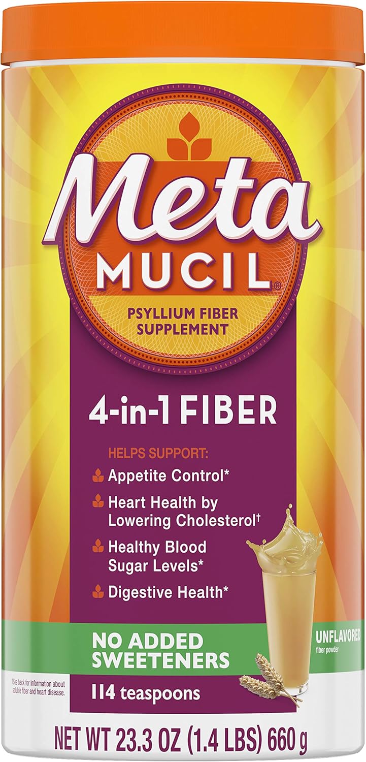 Metamucil 4-in-1 Sugar Free Psyllium Fiber Supplement Powder, Unflavored Drink - 114 Servings