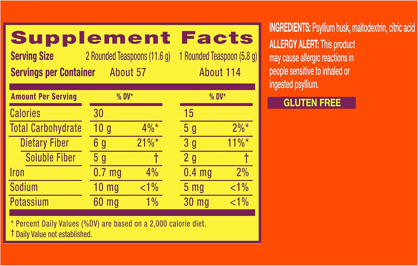 Metamucil 4-in-1 Sugar Free Psyllium Fiber Supplement Powder, Unflavored Drink - 114 Servings