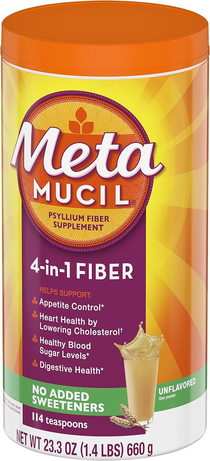 Metamucil 4-in-1 Sugar Free Psyllium Fiber Supplement Powder, Unflavored Drink - 114 Servings