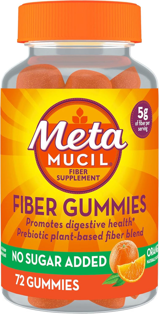 Metamucil Adult Fiber Gummies - Orange Flavor, 5g Plant-Based Prebiotic Blend, 72 Count, Sugar-Free