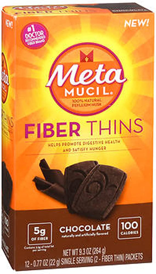 Metamucil Fiber Thins, Chocolate, 24 Packets, 18.6 oz - 2 Pack