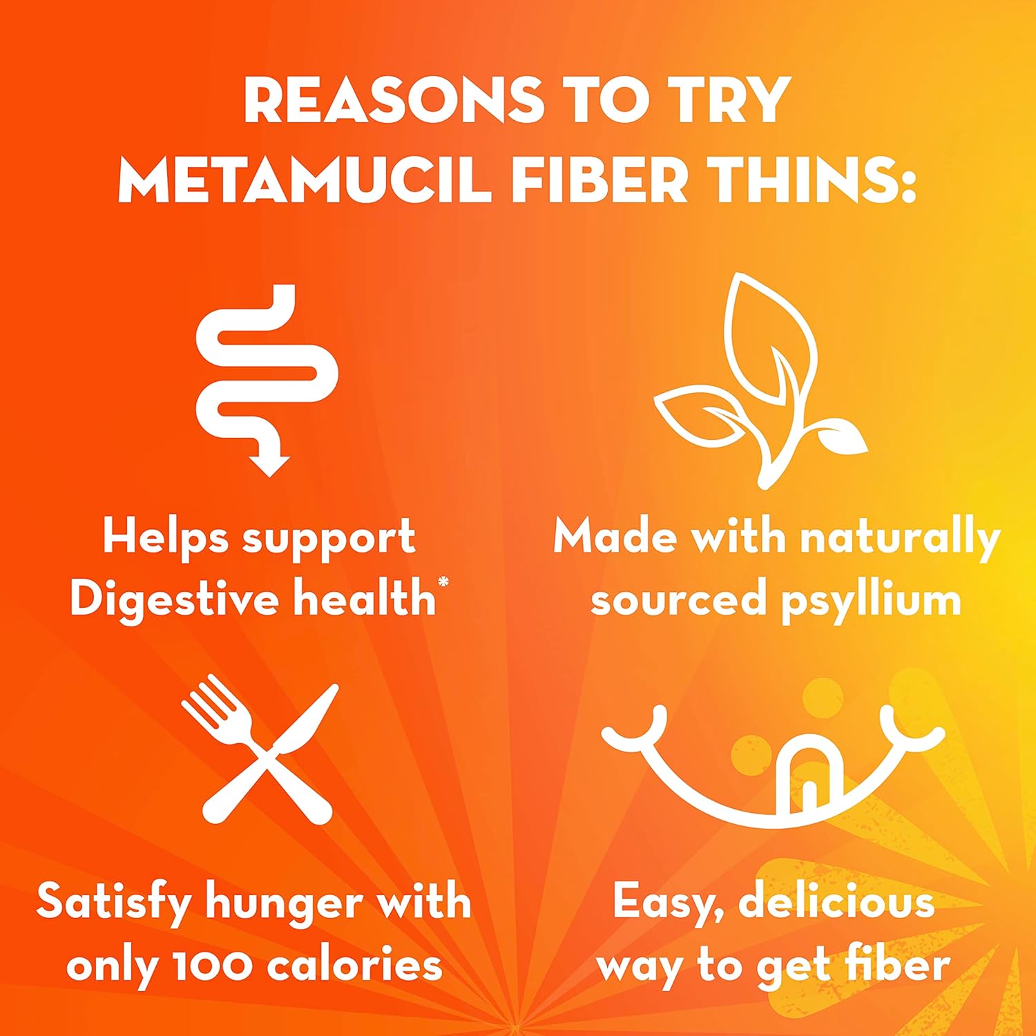 Metamucil Fiber Thins Chocolate Flavor Supplement, 48 Servings (4 Packs of 12), Supports Digestive Health & Satisfies Hunger