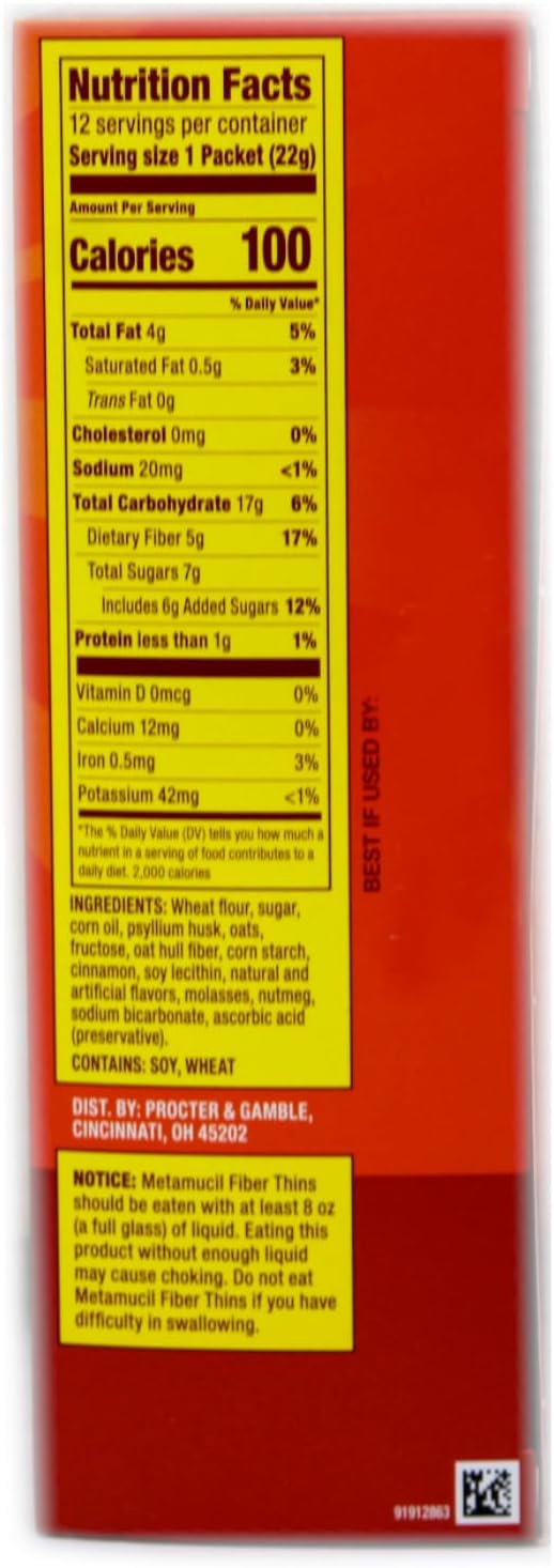 Metamucil Fiber Thins Cinnamon Spice - 3 Boxes, 12 Packets Each, 2 Thins Per Packet