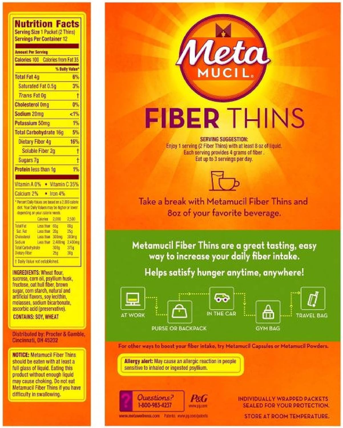 Metamucil Fiber Wafers Apple Crisp Packets - 2 Count - Digestive Health Supplement