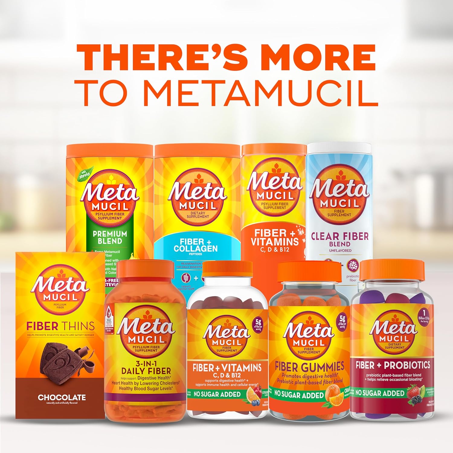 Metamucil On-The-Go Sugar-Free Orange Fiber Drink Packets for Digestive Health - 44 Pack.