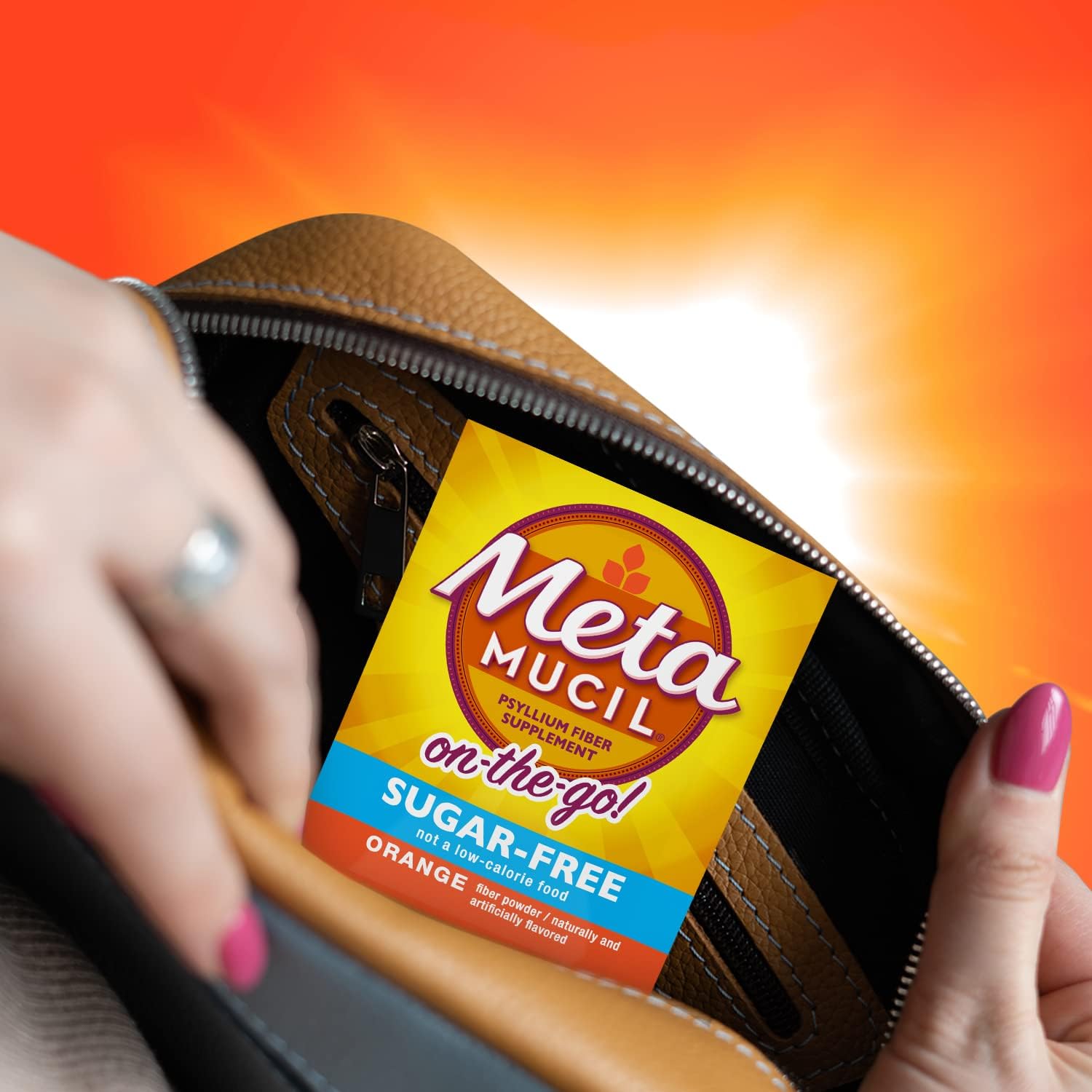 Metamucil On-The-Go Sugar-Free Orange Fiber Drink Packets for Digestive Health - 44 Pack.